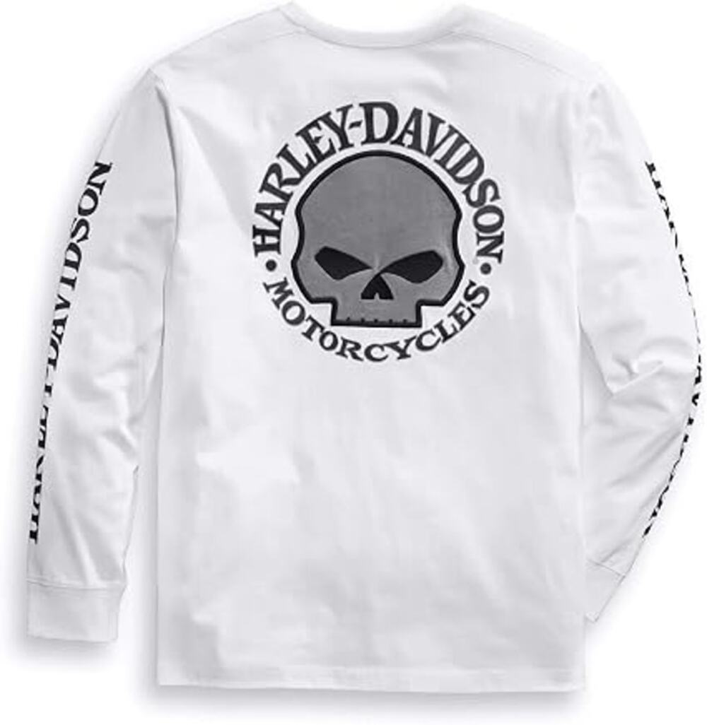Harley Davidson Willie G Skull Long Sleeve Crew Neck Shirt White Size Medium